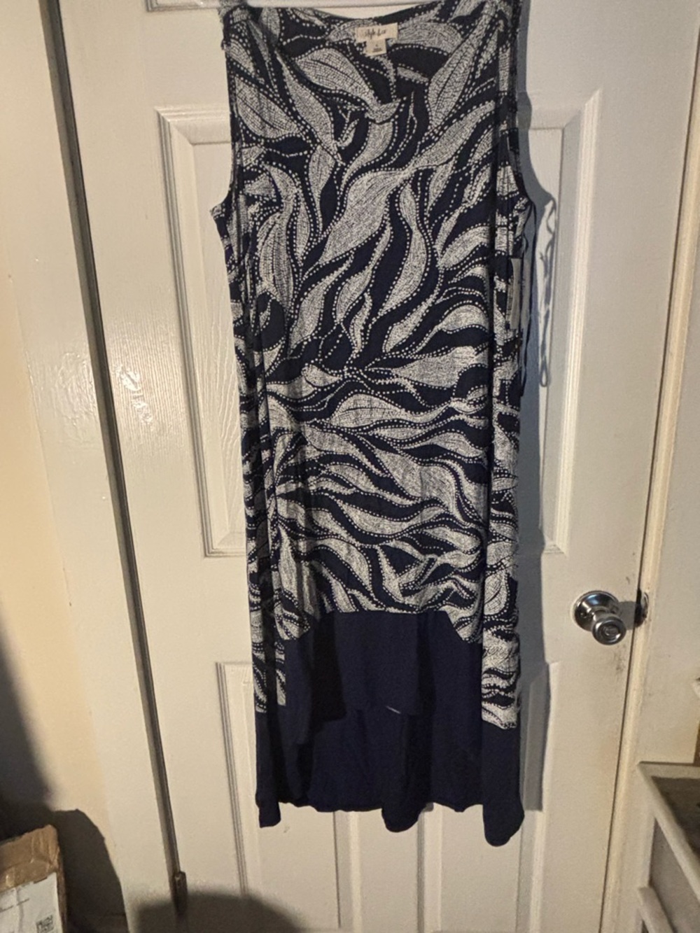 Style & Company Women's Navy Blue/White Maxi Hi/Low dress. Size Large